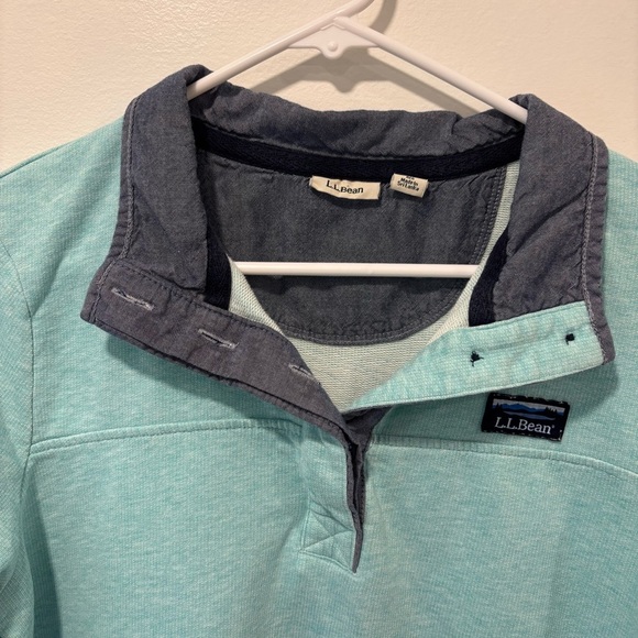 L.L. Bean Rugby Pullover Sweater Beach Glass Teal Aqua Henley Outdoor Preppy - Picture 4 of 12